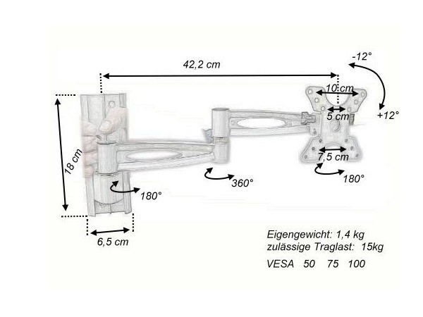 Wandhalterung Zweiarm 3 Gelenke Aluminium VESA200 Modell: L50-AD5 Wandhalterung Zweiarm 3 Gelenke Aluminium VESA200 Modell: L50-AD5