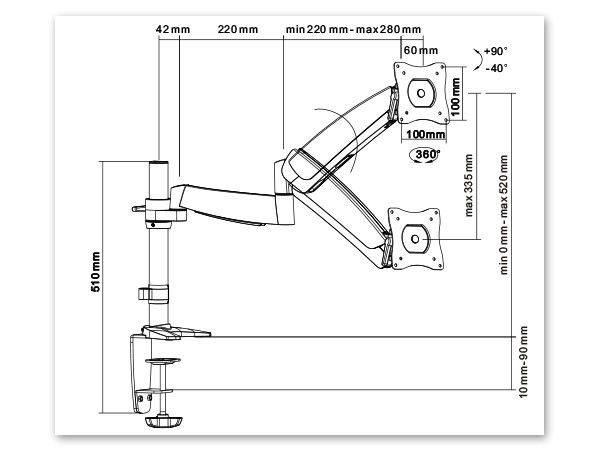 TV+PC Tisch-Halterung Gasfeder 360° Grad individuell einstellbar LCD TFT (VESA 75, 100) Modell: LT1 TV+PC Tisch-Halterung Gasfeder 360° Grad individuell einstellbar LCD TFT (VESA 75, 100) Modell: LT1