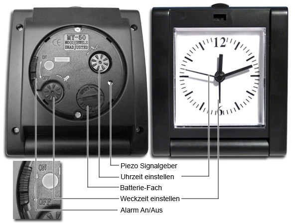 Wecker Analog Uhr m. Alarm Reisewecker klappbar Tischwecker Tischuhr Reiseuhr schwarz Modell: RW1 Wecker Analog Uhr m. Alarm Reisewecker klappbar Tischwecker Tischuhr Reiseuhr schwarz Modell: RW1